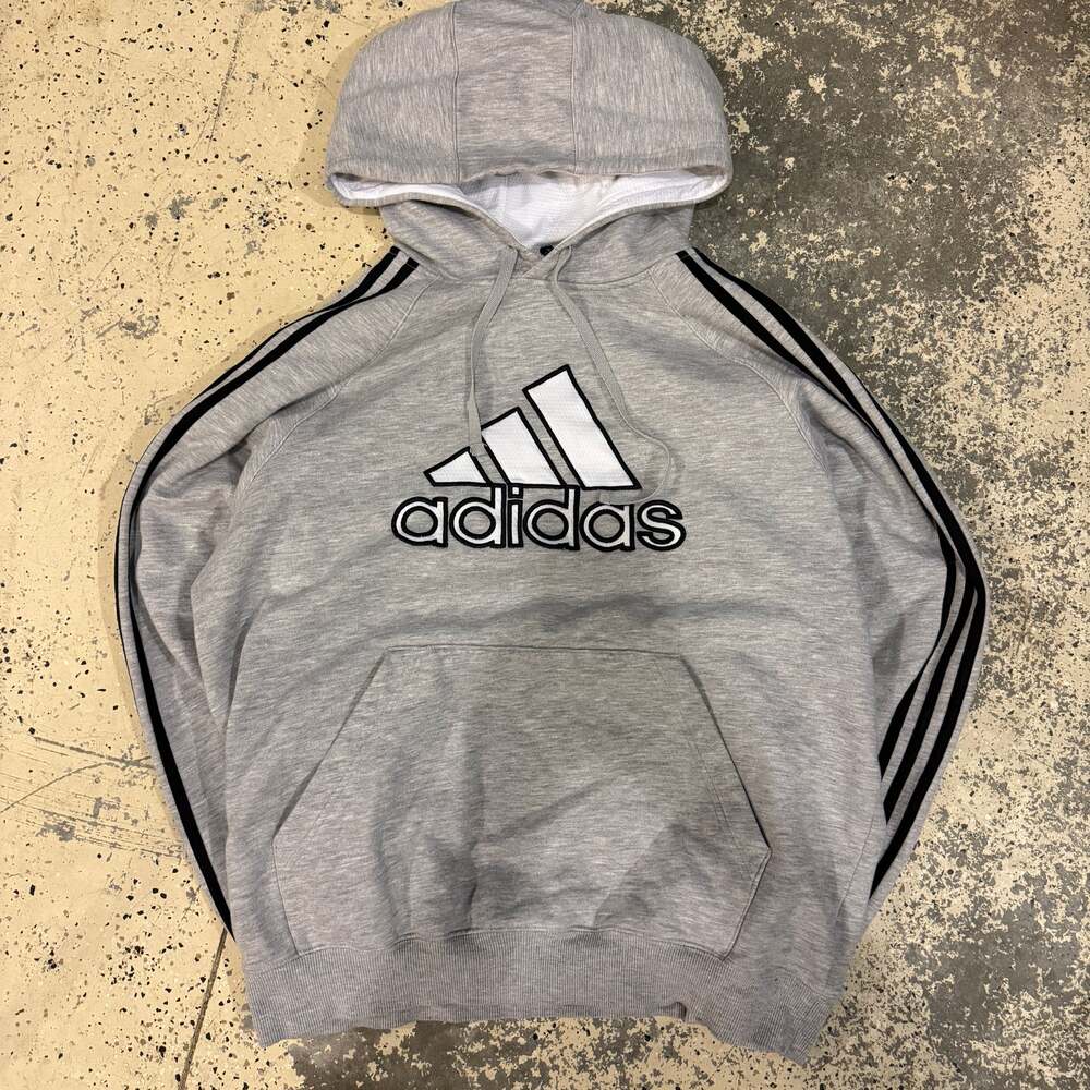 Vintage 90s Y2K Mens L Reversible Adidas 3 Stripe Jacket Blue Gray Hooded